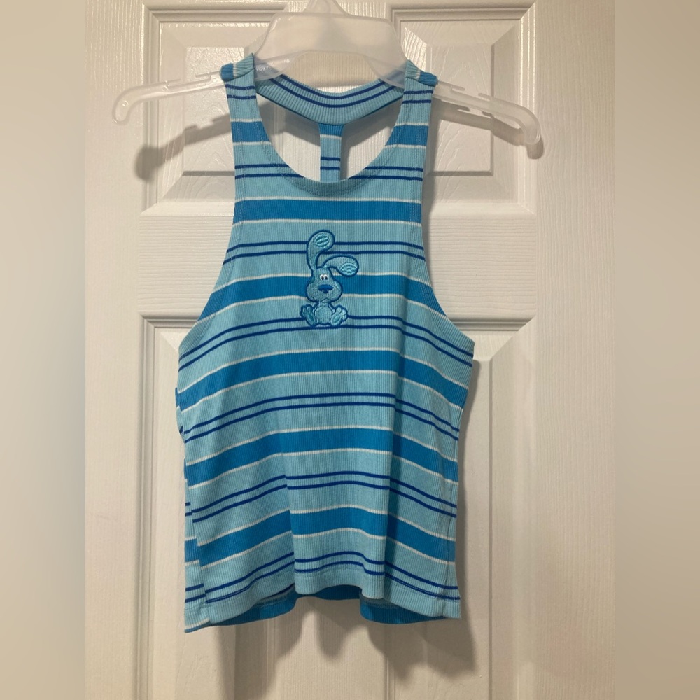 Blue Striped Nickelodeon™ “Blue’s Clues™” Vintage-Style Racerback Tank Crop Top